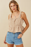 HY8199 Womens Floral Embossed Elastic Strap Cropped Peplum Top Front