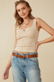 HY8210 Oatmeal Womens Notch Detail Rib Knit Fitted Tank Front