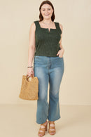 HY8210W Green Plus Notch Detail Rib Knit Fitted Tank Full Body
