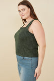 HY8210W Green Plus Notch Detail Rib Knit Fitted Tank Side
