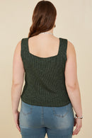 HY8210W Green Plus Notch Detail Rib Knit Fitted Tank Back