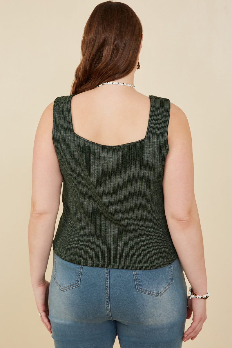 HY8210W Green Plus Notch Detail Rib Knit Fitted Tank Back