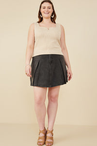 HY8210W Oatmeal Plus Notch Detail Rib Knit Fitted Tank Full Body