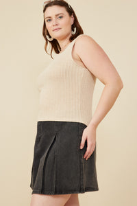 HY8210W Oatmeal Plus Notch Detail Rib Knit Fitted Tank Side