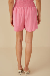 HY8211 Pink Womens Garment Dyed Smock Detail Shorts Side