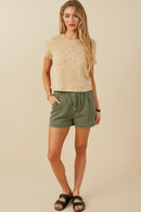 HY8216 Womens Studded Star Patch Textured Knit T Shirt Gif