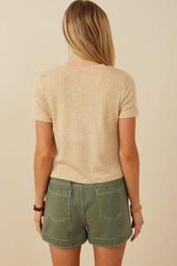 HY8216 Womens Studded Star Patch Textured Knit T Shirt Detail