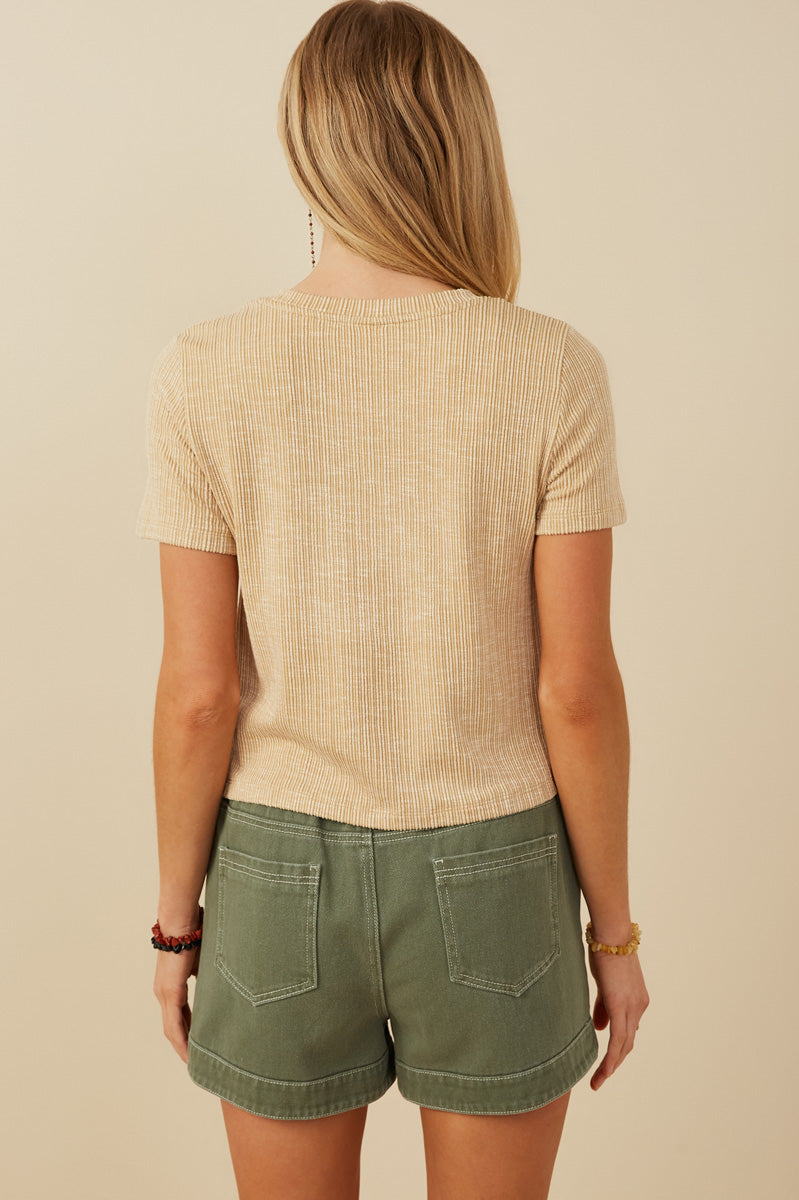 HY8216 Womens Studded Star Patch Textured Knit T Shirt Detail