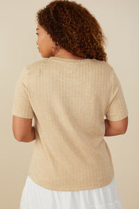 HY8216W Ivory Plus Studded Star Patch Textured Knit T Shirt Full Body