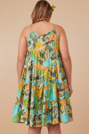 HY8217W Blue Mix Plus Textured Botanical Print Tiered Tank Dress Back