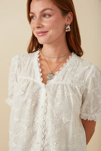 HY8222 Womens Floral Crochet Eyelet And Lace Blouse Detail