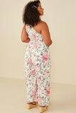 HY8232W Pink Plus Romantic Floral Smocked One Shoulder Jumpsuit Side