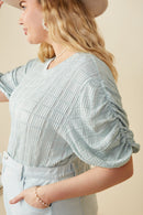 HY8247W Mint Plus Textured Gathered Sleeve Stretch Knit Top Back