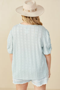 HY8247W Mint Plus Textured Gathered Sleeve Stretch Knit Top Side