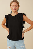 HY8264 Beige Womens Ribbed Ruffled Detail Knit Tank Editorial