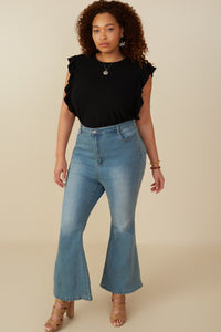 HY8264W Beige Plus Ribbed Ruffled Detail Knit Tank Side