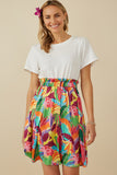 HY8267 Off White Womens Tropical Satin Chiffon Mixed Media Dress Front