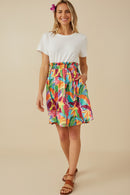 HY8267 Off White Womens Tropical Satin Chiffon Mixed Media Dress Full Body