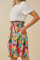 HY8267 Off White Womens Tropical Satin Chiffon Mixed Media Dress Side