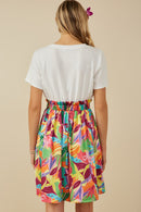 HY8267 Off White Womens Tropical Satin Chiffon Mixed Media Dress Back