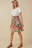 HY8267 Off White Womens Tropical Satin Chiffon Mixed Media Dress Full Body 2