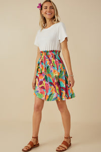 HY8267 Off White Womens Tropical Satin Chiffon Mixed Media Dress Full Body 2