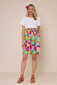 HY8267 Off White Womens Tropical Satin Chiffon Mixed Media Dress Gif