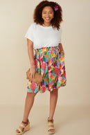 HY8267W Off White Plus Tropical Satin Chiffon Mixed Media Dress Full Body