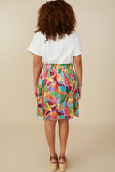 HY8267W Off White Plus Tropical Satin Chiffon Mixed Media Dress Back