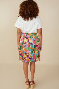 HY8267W Off White Plus Tropical Satin Chiffon Mixed Media Dress Back