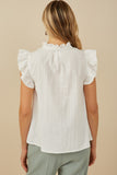 HY8271 Off White Womens Embroidered Tape Detail Ruffled Tank Back