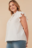HY8271W Off White Plus Embroidered Tape Detail Ruffled Tank Side
