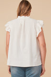 HY8271W Off White Plus Embroidered Tape Detail Ruffled Tank Back