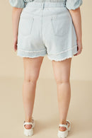 HY8280W Light Denim Plus Fray Detail Illusion Hem Denim Shorts Back