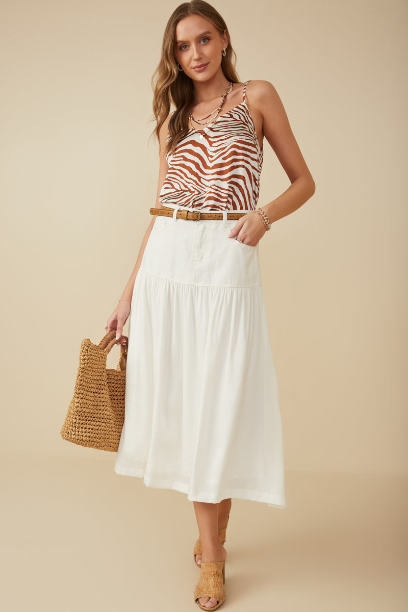 Mix Media Denim Midi Skirt