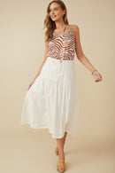 HY8281 Off White Womens Mix Media Denim Midi Skirt Front