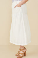 HY8281W Off White Plus Mix Media Denim Midi Skirt Side