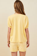 HY8312W Pink Plus Garment Washed V Neck Elastic Sleeve T Shirt Gif