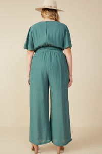 HY8329W Teal Plus Twist Waist Wide Leg Jumpsuit Back