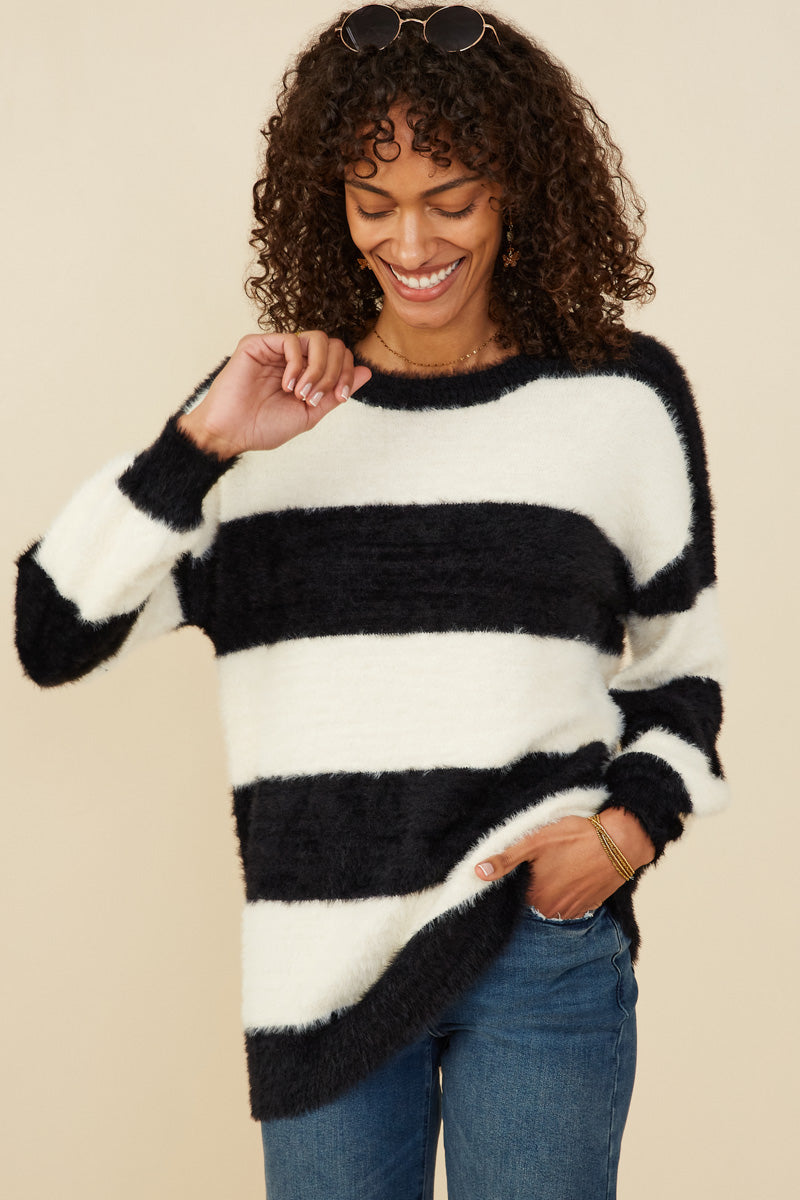 Fuzzy Striped Pullover Sweater