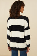 HY8336 Ivory/Black Womens Fuzzy Striped Pullover Sweater Side