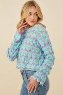 HY8341 Lavender Womens Jewel Detailed Scale Knit Pullover Sweater Full Body
