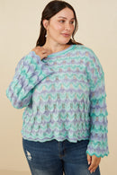 HY8341W Lavender Plus Jewel Detailed Scale Knit Pullover Sweater Front