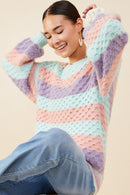 HY8342W Mint Mix Plus Color Block Chunky Sweater Front