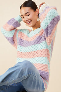 HY8342W Mint Mix Plus Color Block Chunky Sweater Front
