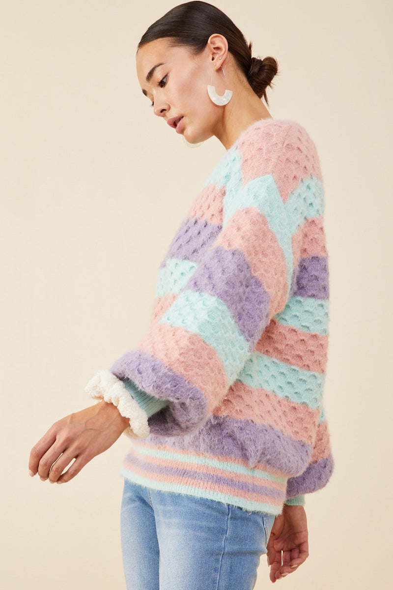 HY8342 Mint Mix Womens Color Block Chunky Sweater Full Body