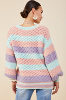 HY8342 Mint Mix Womens Color Block Chunky Sweater Side