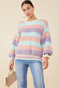 HY8342 Mint Mix Womens Color Block Chunky Sweater Back