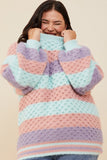 HY8342 Mint Mix Womens Color Block Chunky Sweater Pose