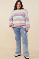 HY8342 Mint Mix Womens Color Block Chunky Sweater Front